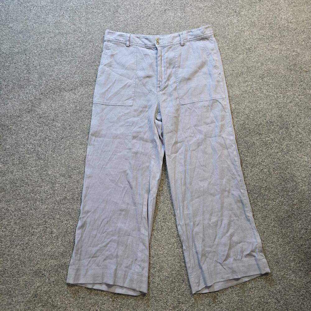 Sundance Pants Womens 12 Petite Blue Wide Leg Linen Blend Cropped Beach Capsule